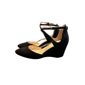 Cole Haan Lacey black womans 9 strap wedge sandal soft suede career